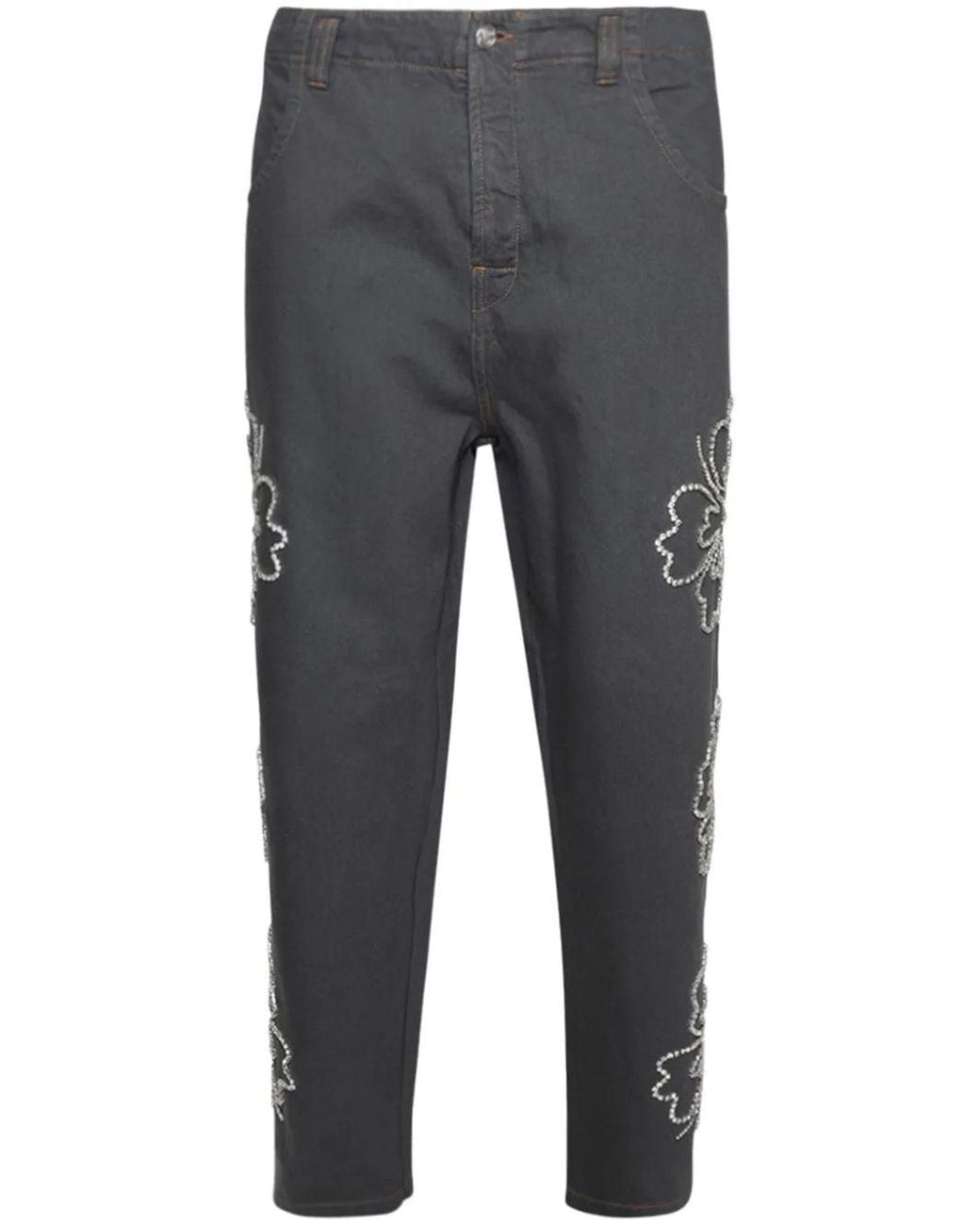 Bluemarble Gray Hibiscus Embroidered Jeans for men