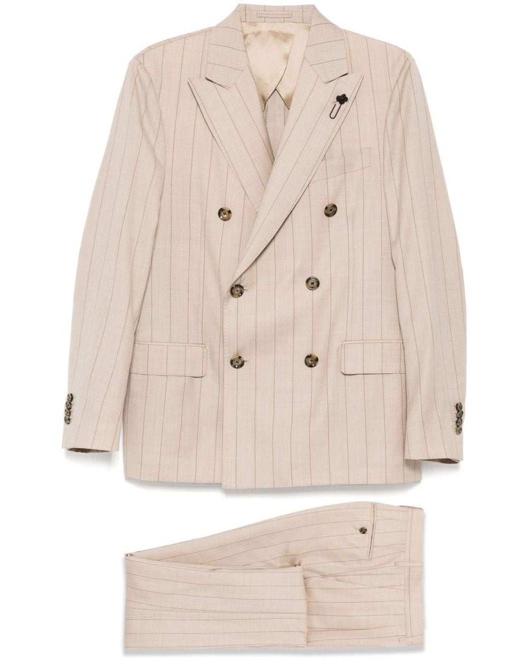 Lardini Natural Striped Double Breasted Suit for men