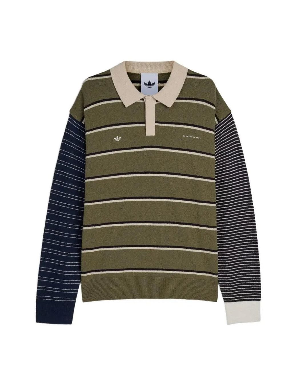 Adidas Green X Song For The Mute 007 Striped Long-Sleeve Polo Shirt for men