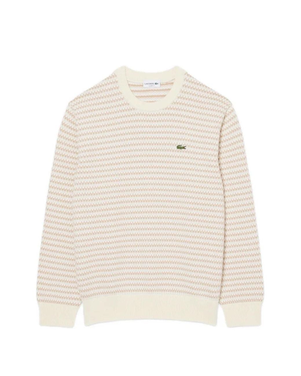 Lacoste White Logo-Patch Textured-Knit Sweater for men