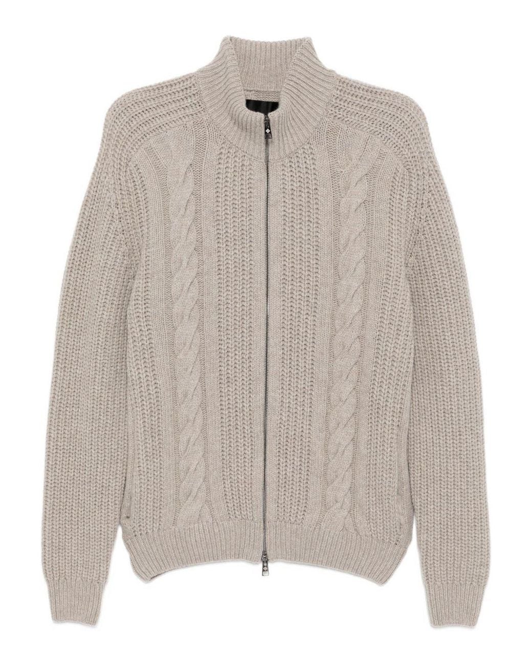 Tagliatore White Cable-Knit Zip-Up Cardigan for men