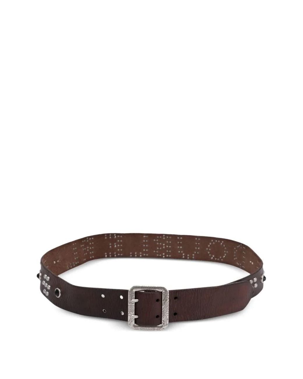 RRL Brown Studded-Logo Leather Belt for men