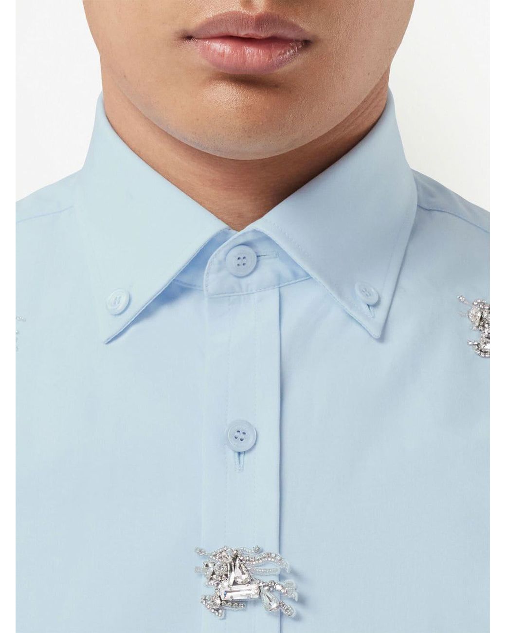 Burberry Crystal-embellished Cotton Shirt in Blue for Men | Lyst