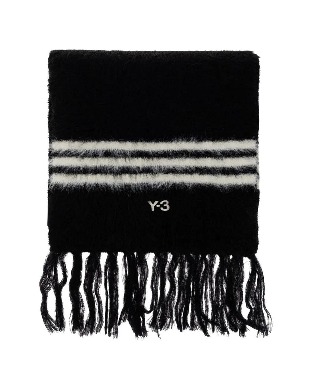 Y-3 Black Stripe-Detail Fringed Scarf