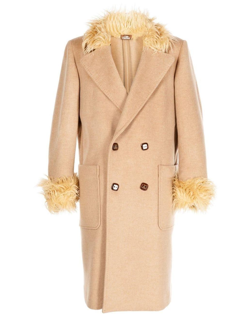 Late Checkout Natural Wool Double-Breasted Coat for men