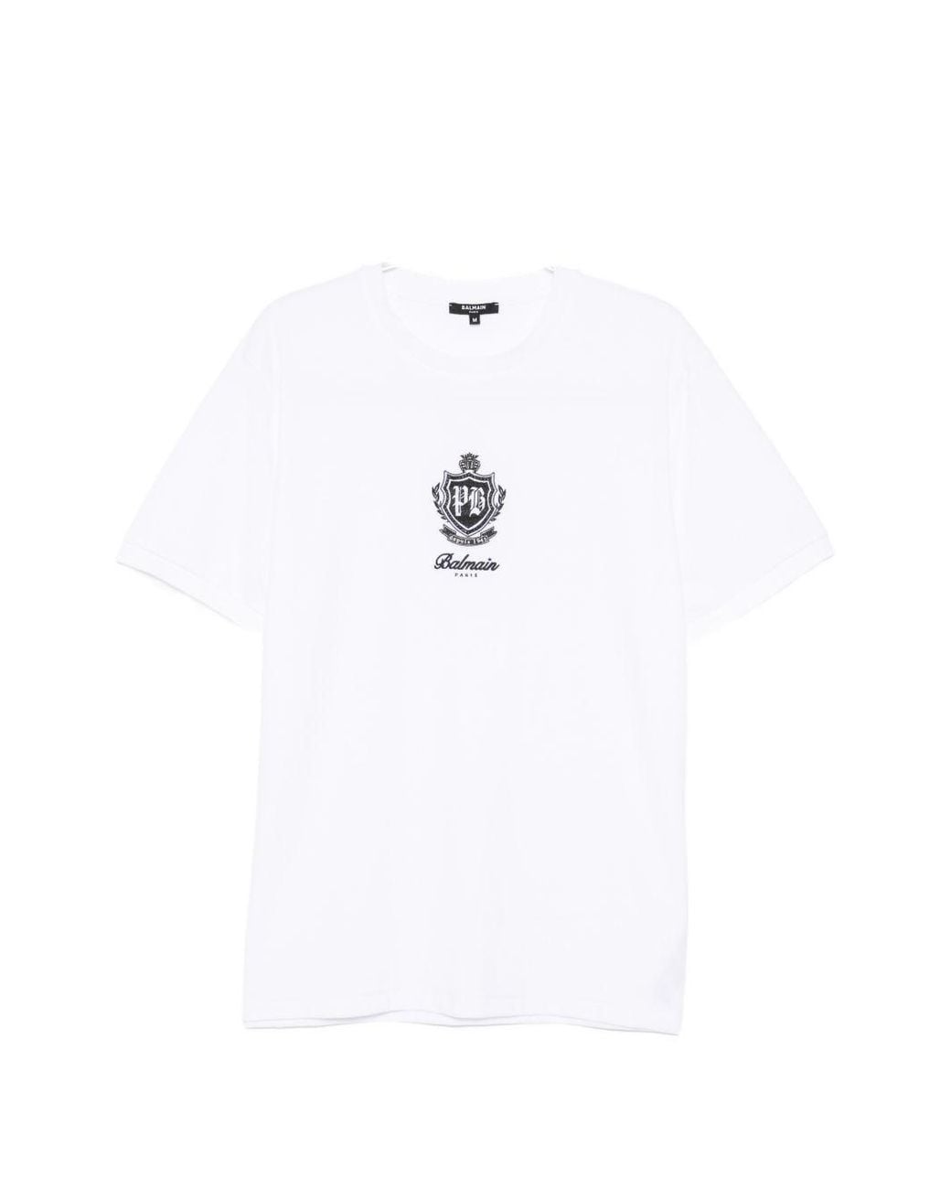 Balmain White University Contrast T-Shirt for men
