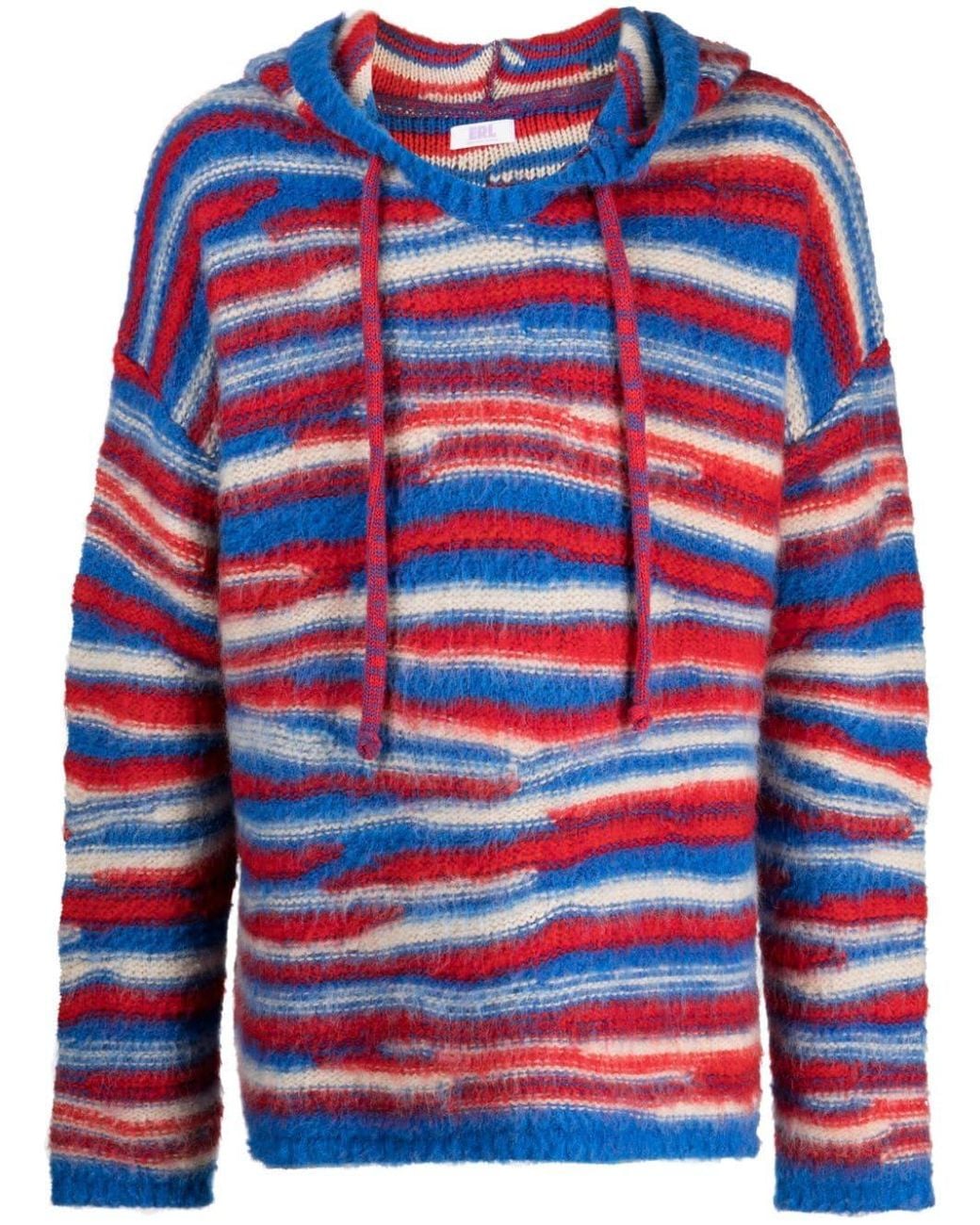 ERL Blue Striped Intarsia-Knit Hoodie for men