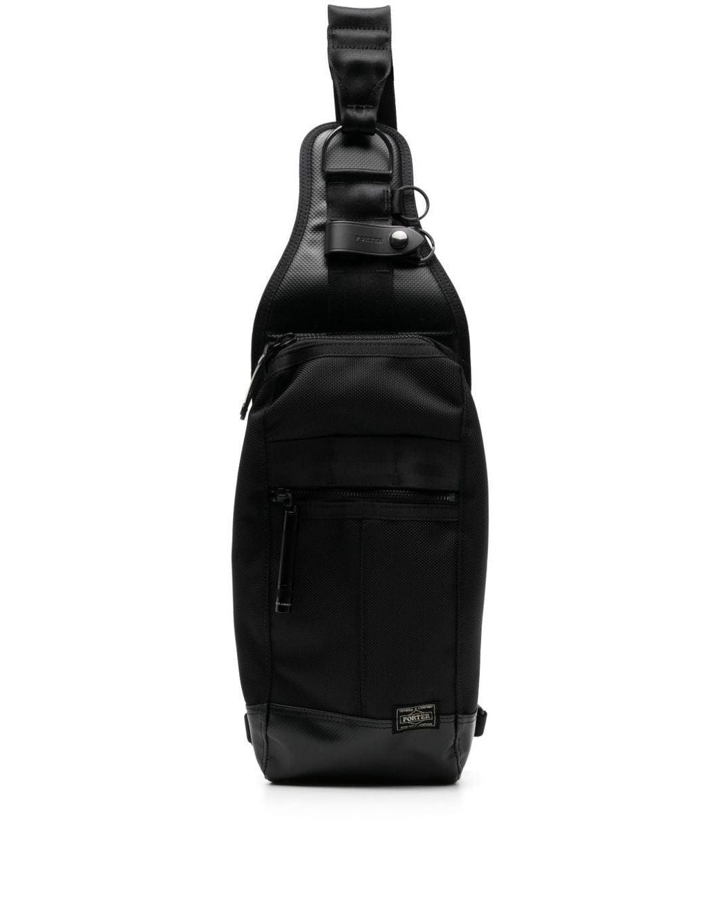 Porter-Yoshida and Co Black Logo-Patch Shoulder Bag for men