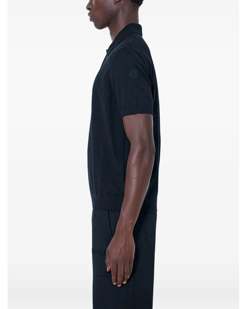 Moncler Blue Logo Cotton Knit Polo for men