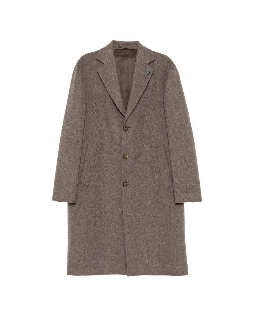 Lardini Brown Single-Breasted Notched-Lapels Coat for men