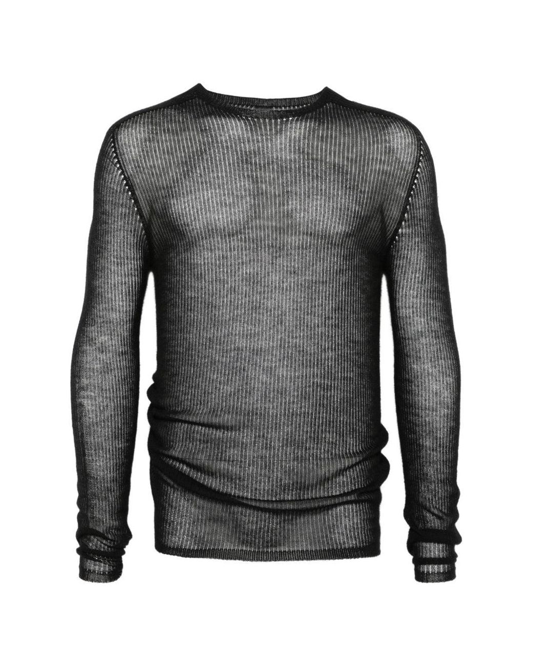 Rick Owens Black Temple Knit Dennis Top Pearl Ribbed Lightweight Cashmere Knit for men