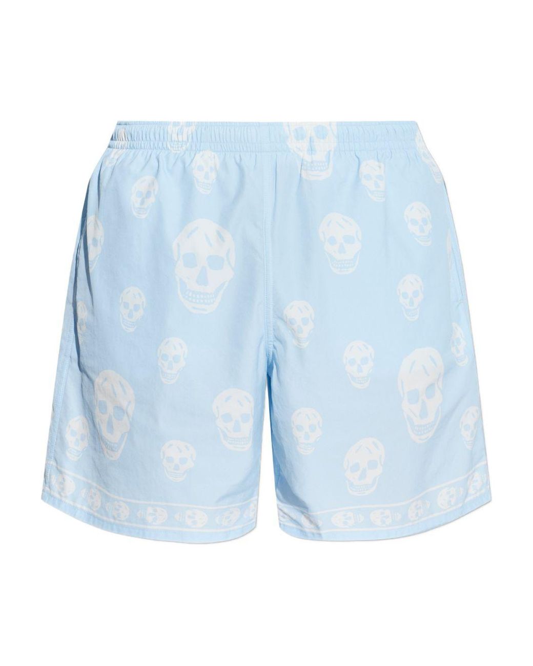 McQueen Blue Skull Print Swim Shorts for men