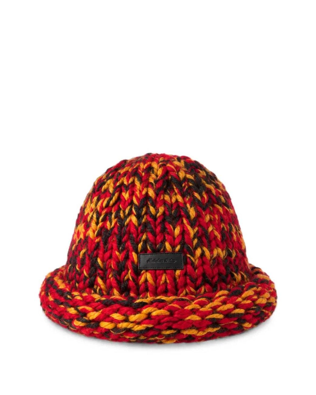 Nicholas Daley Red Chunky-Knit Logo-Patch Beanie Hat for men