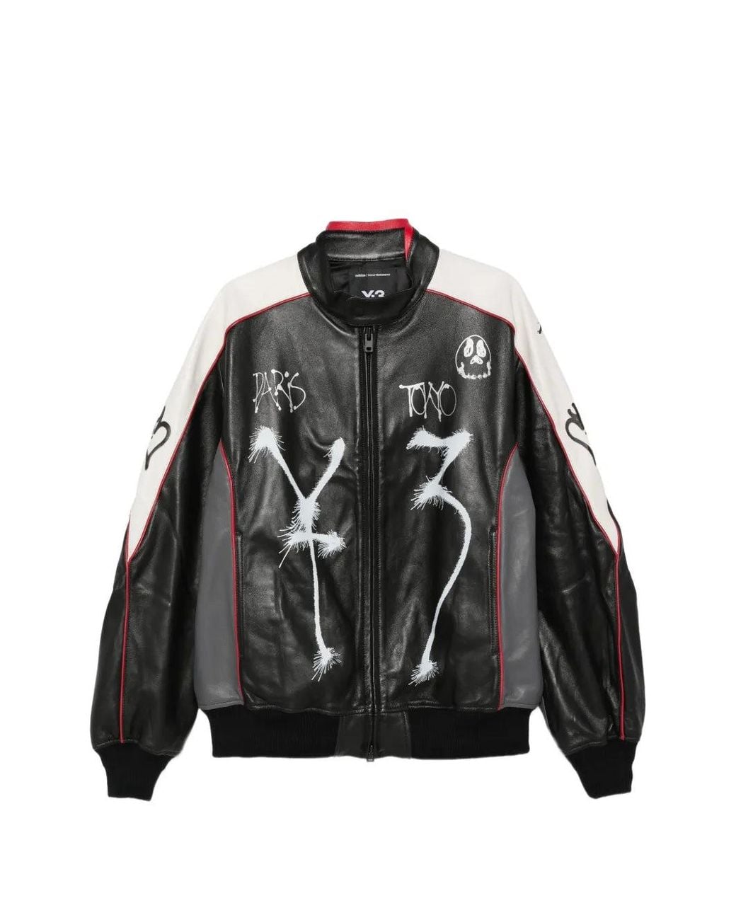Y-3 Black Chito Graphic Leather Biker Jacket for men