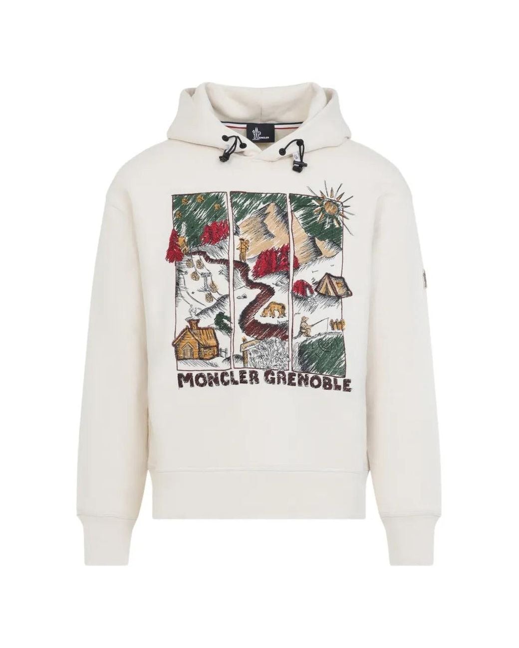 Moncler White Landscape-Print Drawstring Hoodie for men