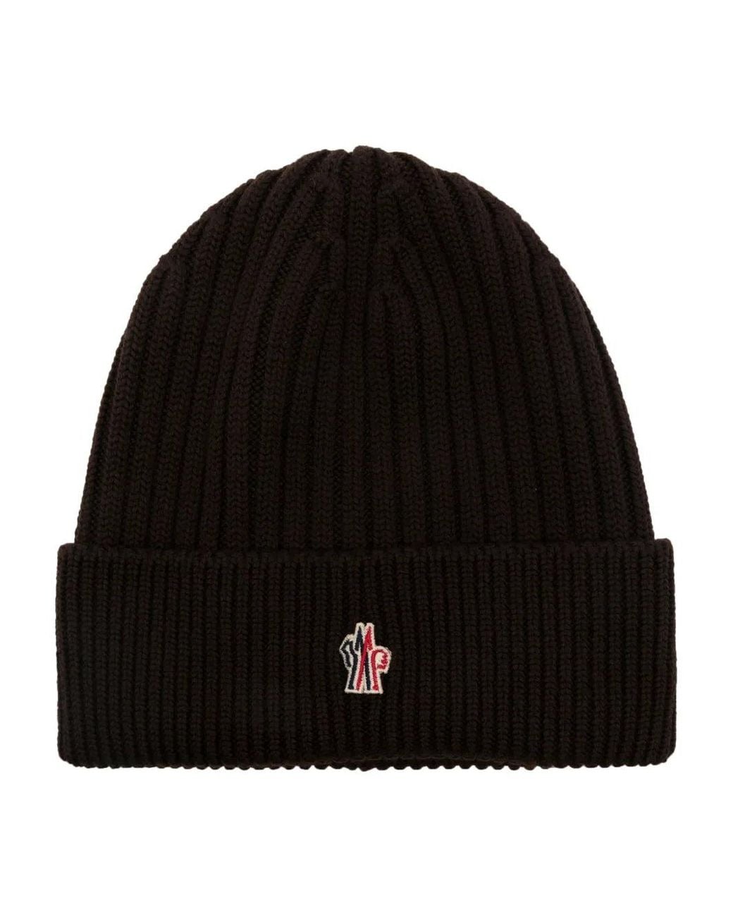 Moncler Black Wool Beanie Hat for men