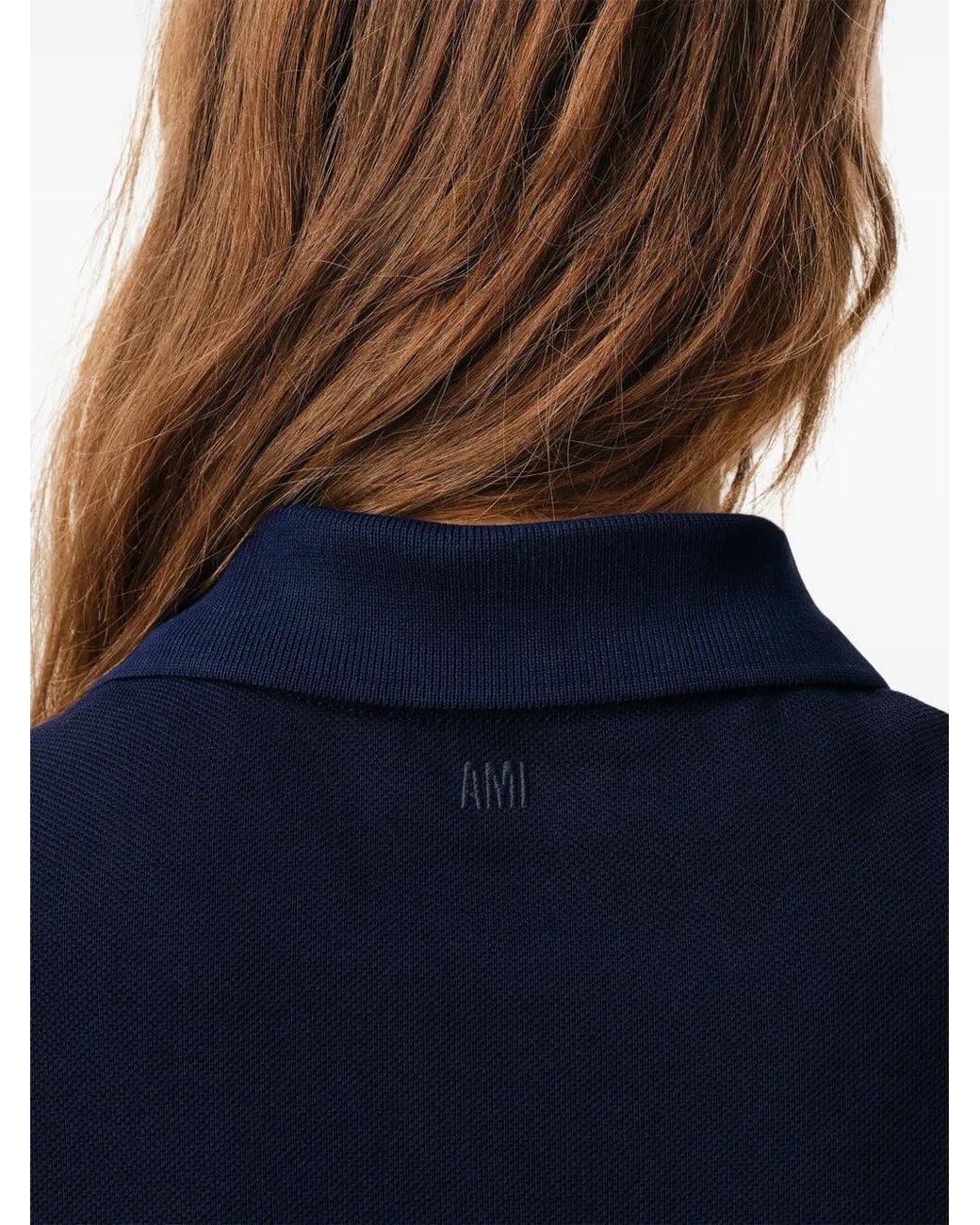 AMI Blue Ami De Coeur Embroidered-Logo Polo Shirt for men