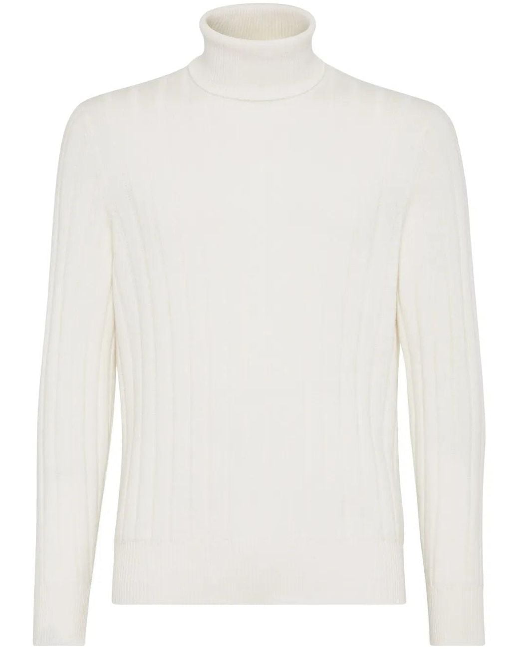 Brunello Cucinelli White Ribbed Cashmere Roll-Neck Knitted Sweater for men