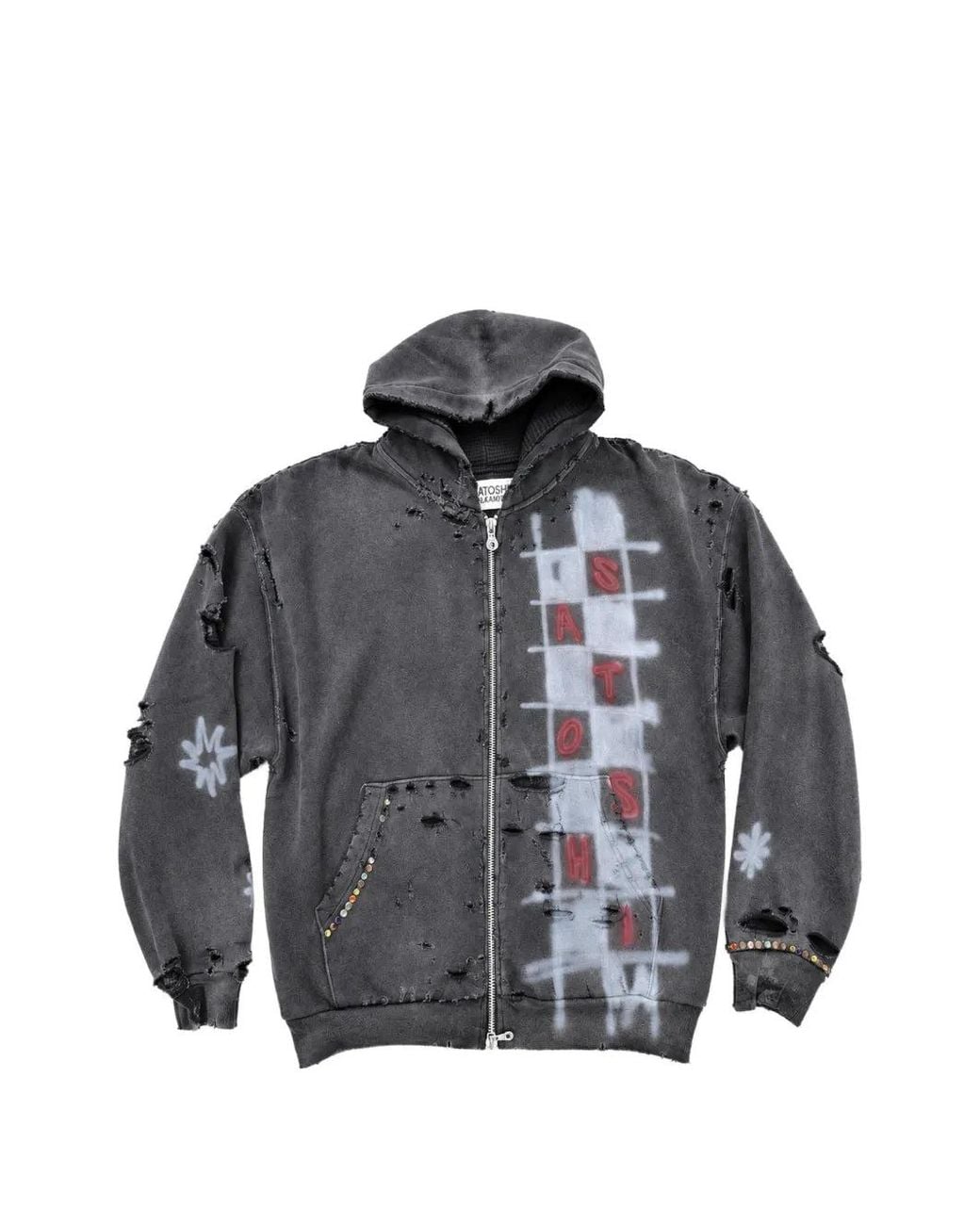 Satoshi Nakamoto Gray Get What I Want Distressed Spray-Paint Hoodie for men