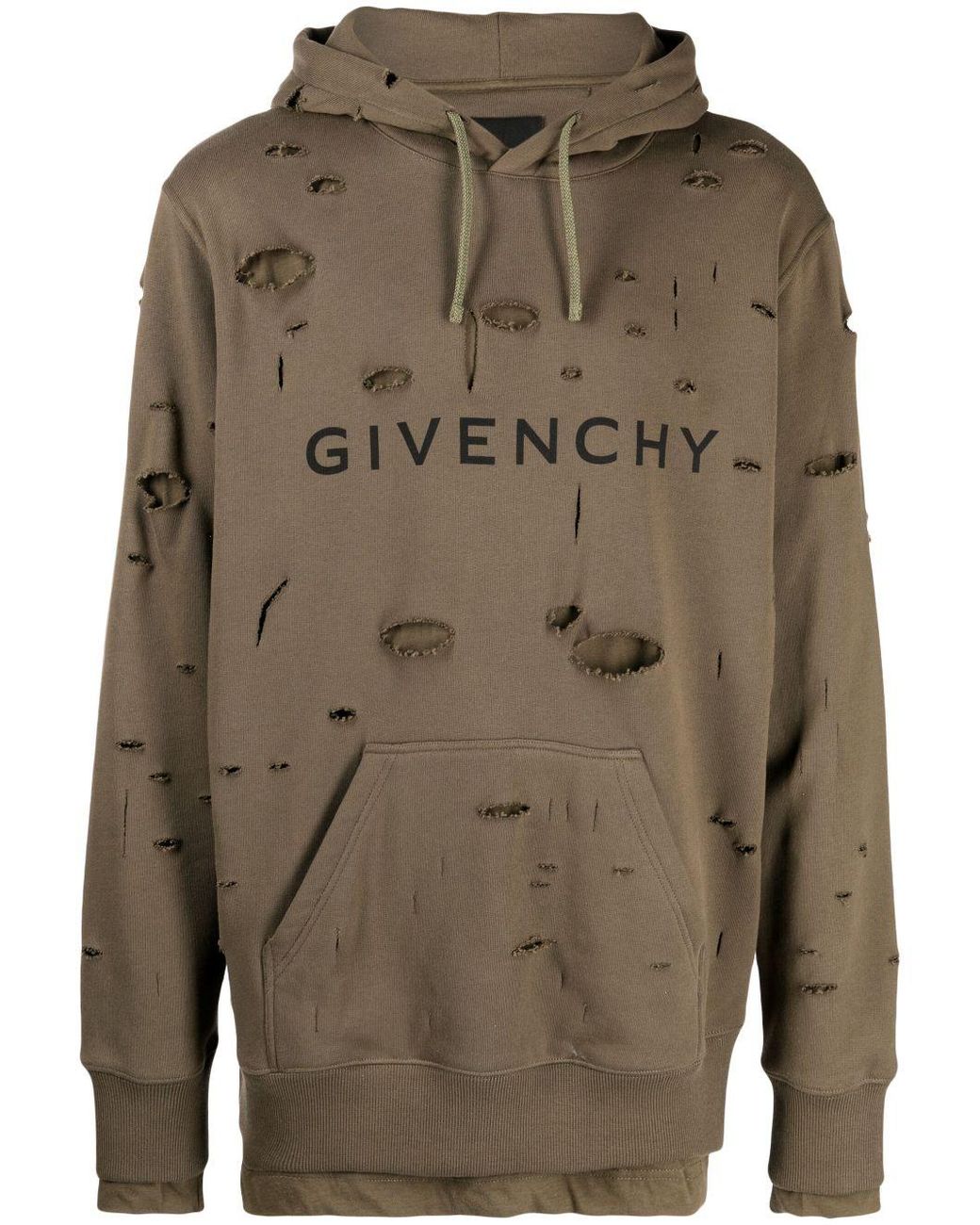Givenchy Green Logo-print Distressed-effect Hoodie for men