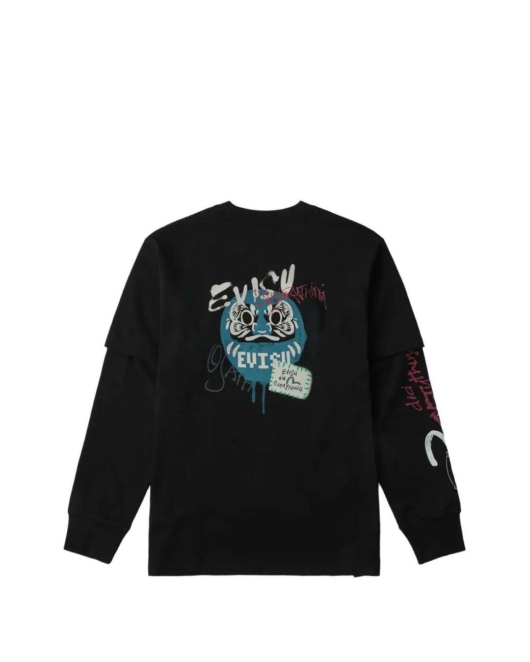 Evisu Black Layered-Sleeve Graphic-Print T-Shirt for men