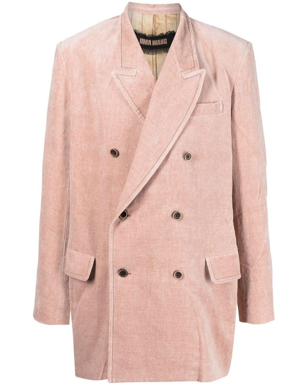 Uma Wang Pink Double-Breasted Velvet Blazer for men