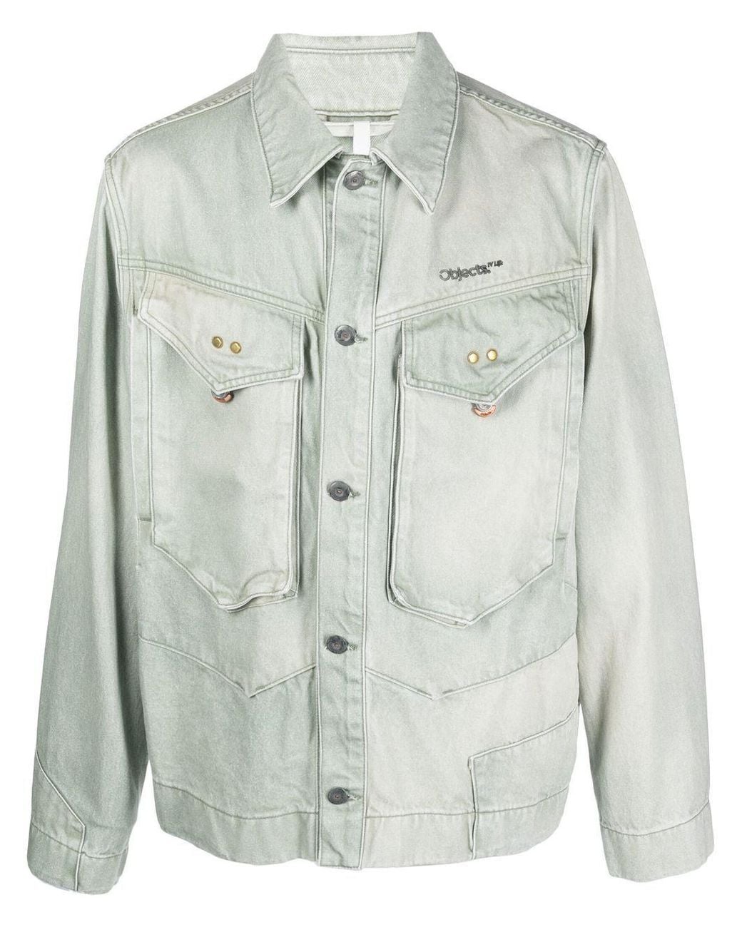 Objects IV Life Gray Logo-Embroidered Denim Jacket for men