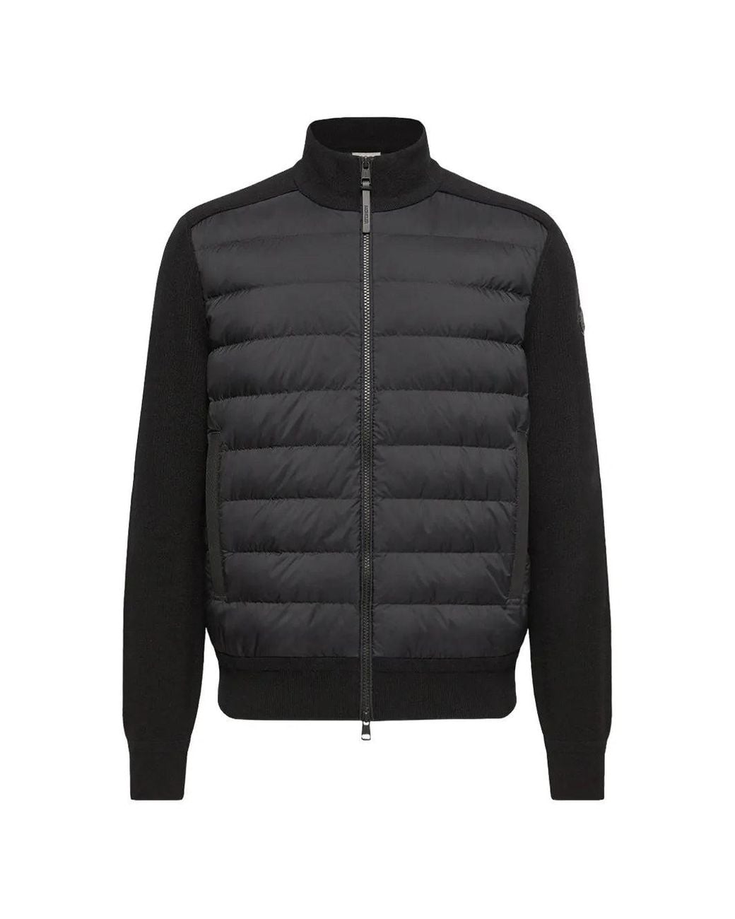 Moncler Black Quilted Leather-Trim Cardigan for men