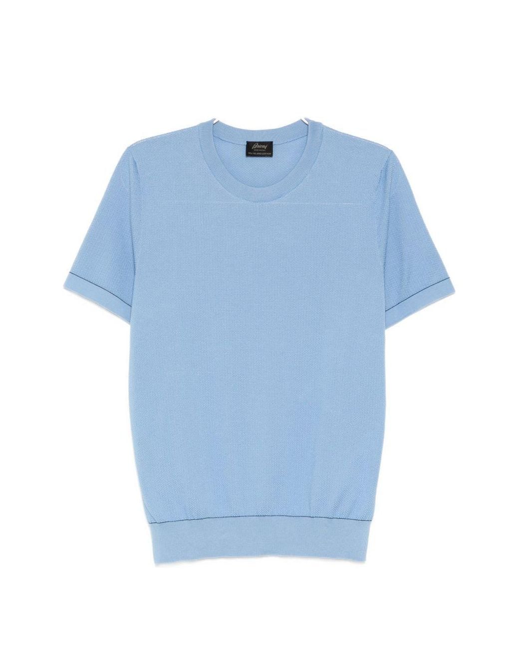 Brioni Blue Sea Island Piqué Cotton T-Shirt for men