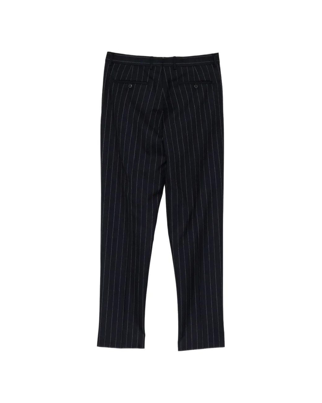 Caruso Blue Pinstripe Pleated Trousers for men