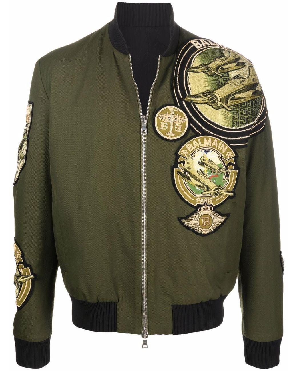 Balmain Green Multi-Badge Pilot Jacket for men