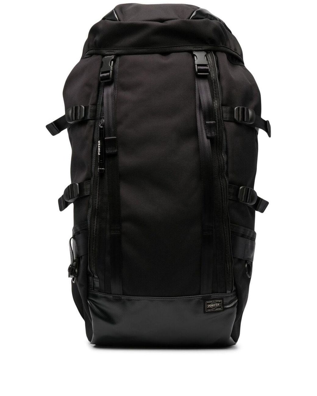 Porter-Yoshida and Co Black Logo Patch Buckled Backpack