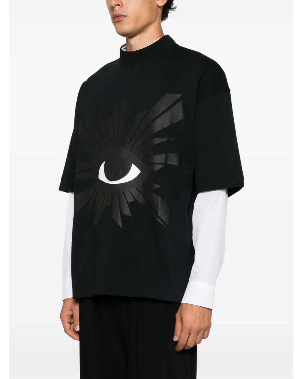 House of Errors Black Graphic-Print High-Neck T-Shirt for men