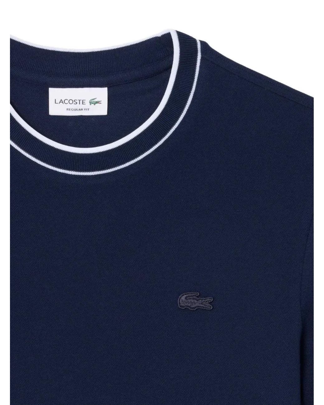 Lacoste Blue Contrast-Trim Logo-Patch T-Shirt for men
