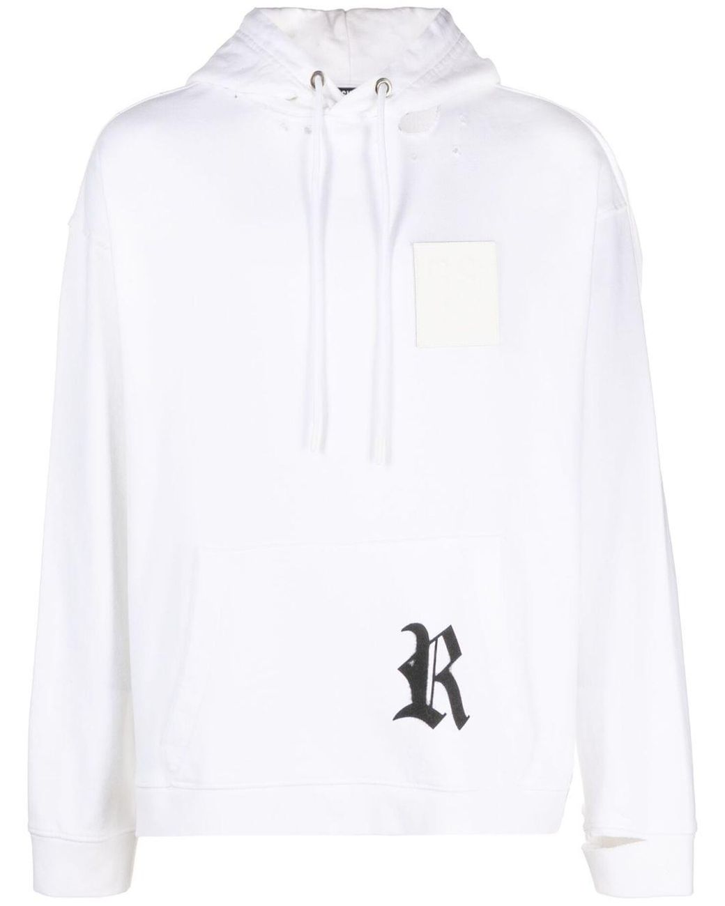 Raf Simons White Logo Patch Ripped Hoodie for men