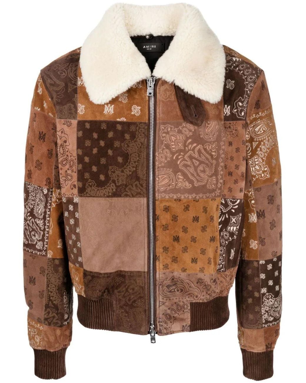 Amiri Bandana-print Patchwork Leather Jacket in Brown for Men | Lyst UK