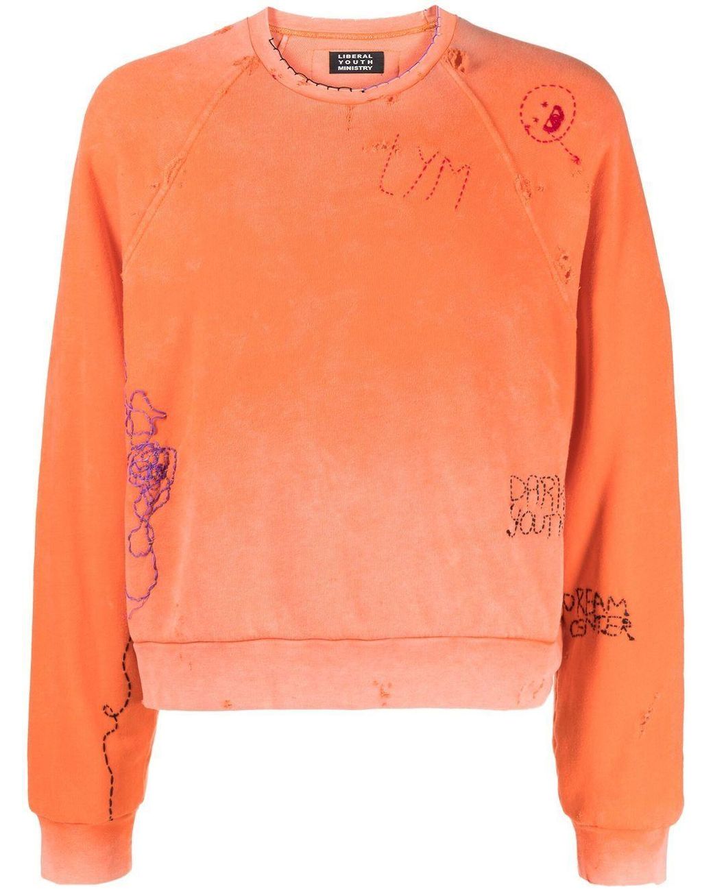 Liberal Youth Ministry Orange Sweat Brodé À Effet Usé for men