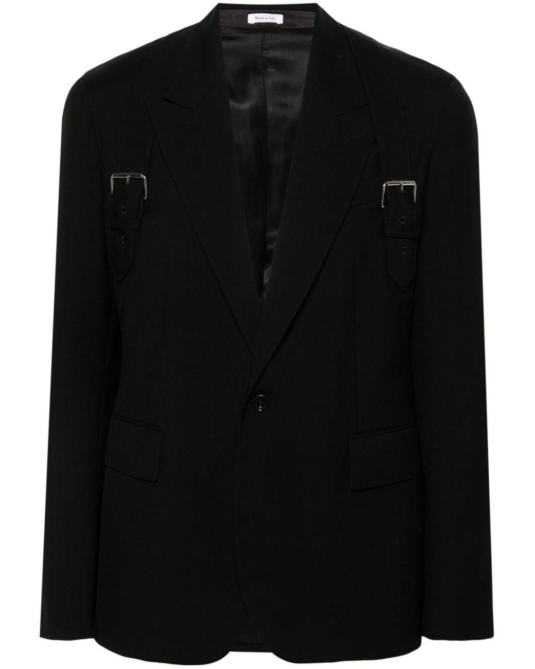 McQueen Black Wool Harness-Detail Blazer for men