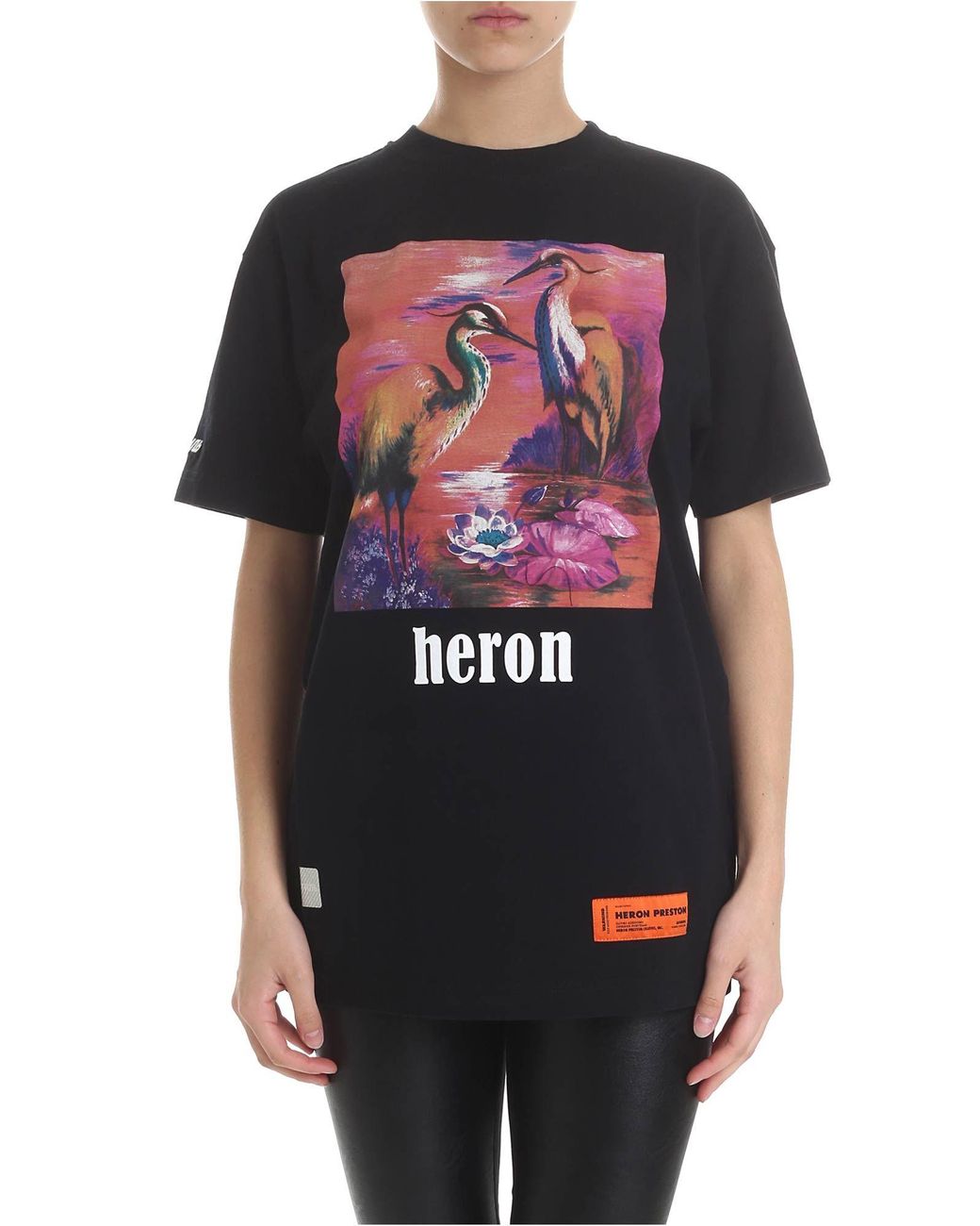 Heron Preston Cotton Black T-shirt With Heron Print - Lyst