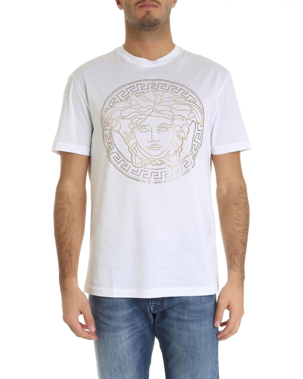 Versace Cotton Crystal Embellished T-shirt in White for Men - Lyst