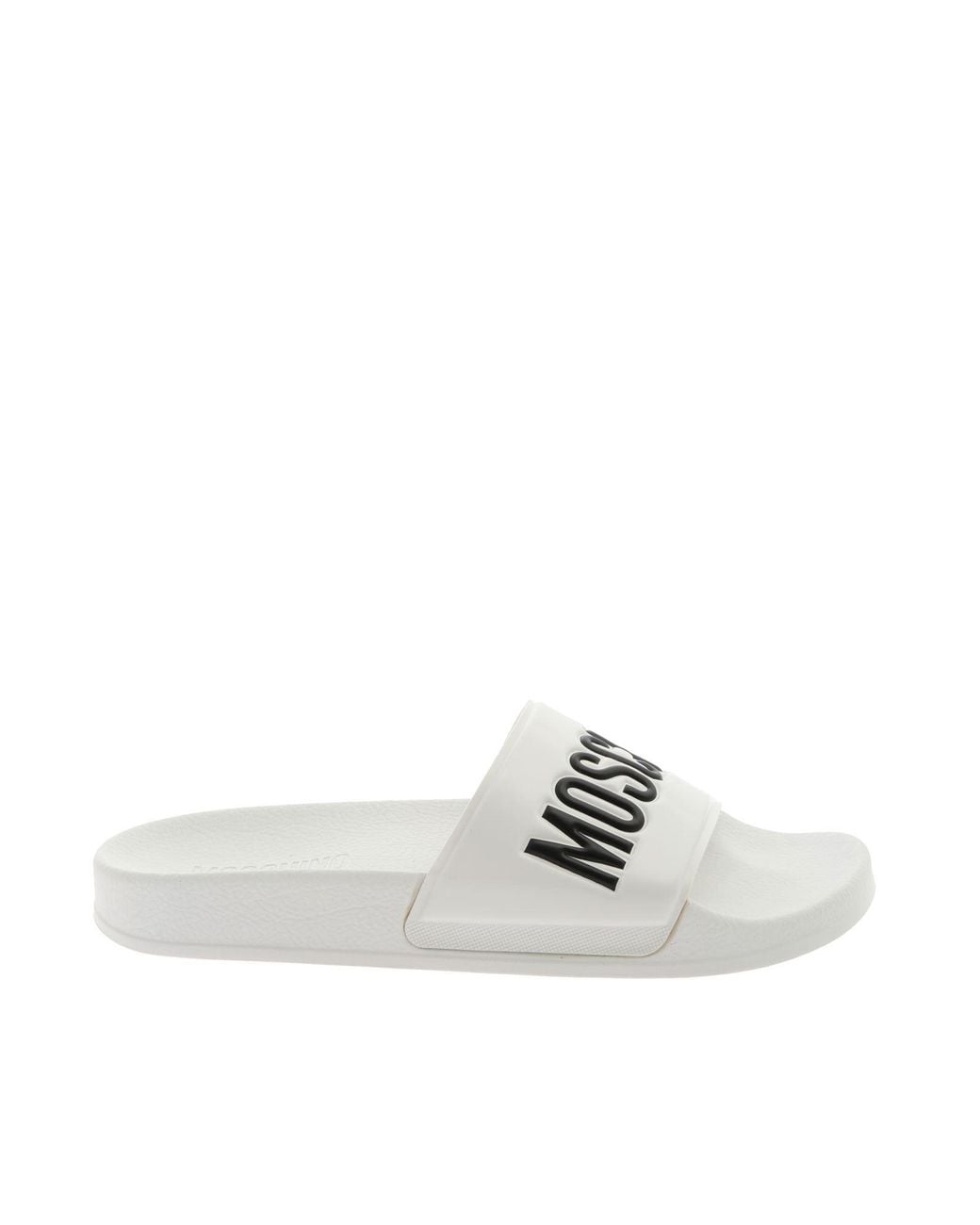 Moschino Black Logo Slippers in White - Lyst