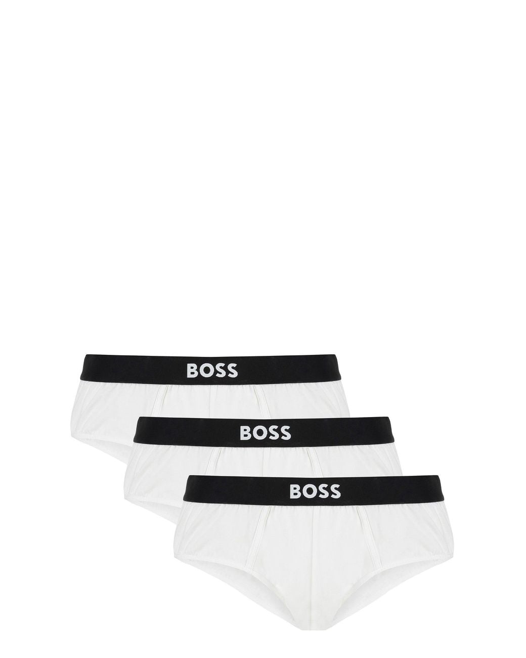 Boss White Set Of Three Cotton Briefs With Logoed Elastic Band for men