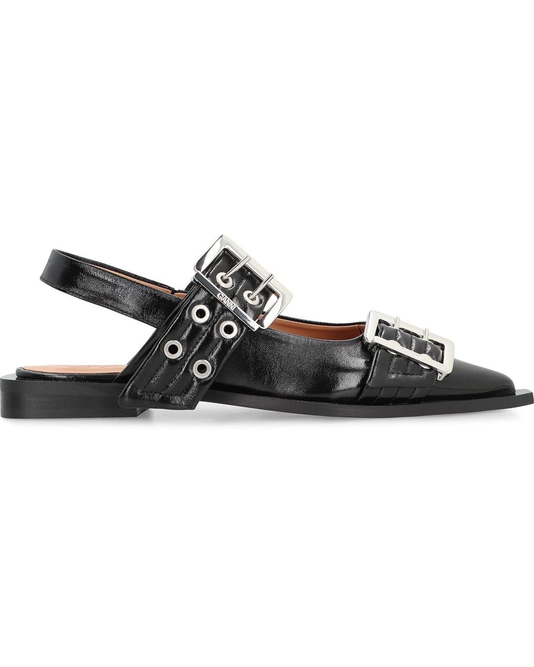Ganni Black Faux Leather Slingback Pumps Upper: Polyurethane Ballerina Shoes