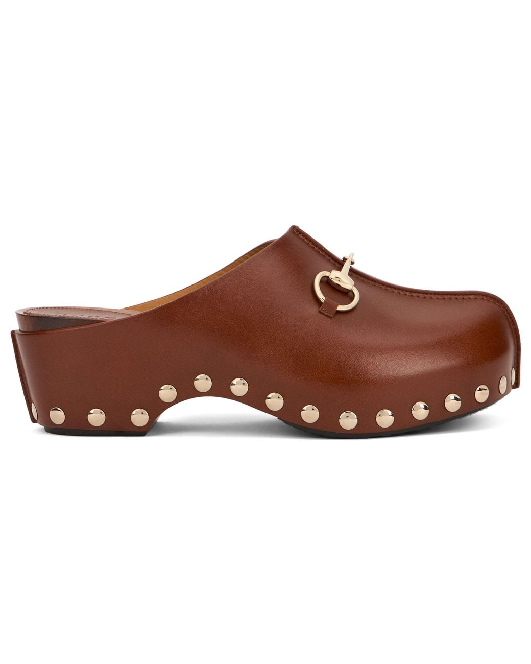 Gucci Brown Leather Clogs With Buckle