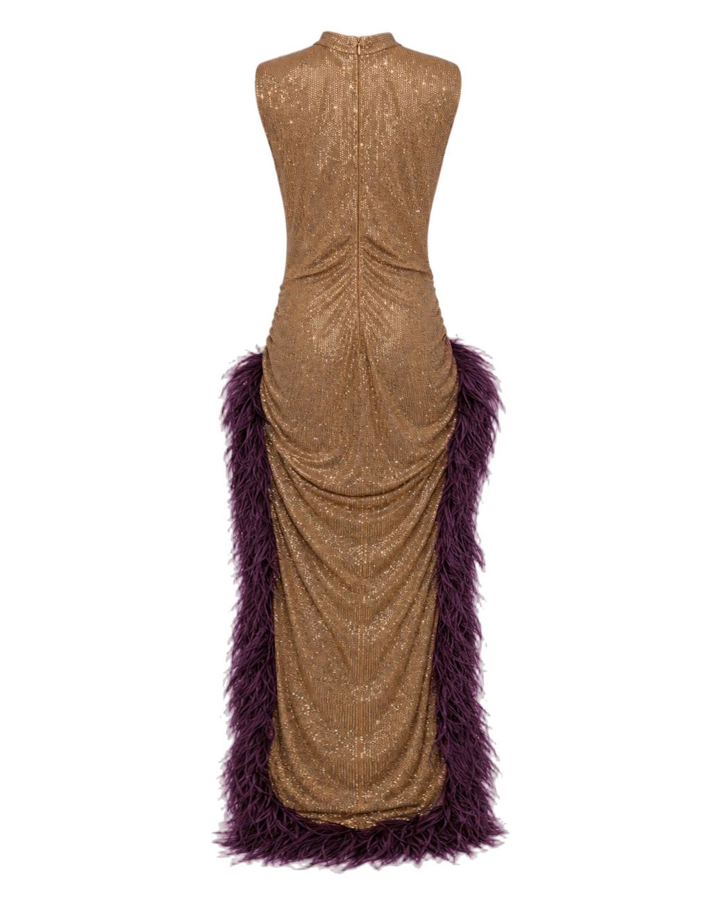 GIUSEPPE DI MORABITO Brown Long Dress With Feather Details