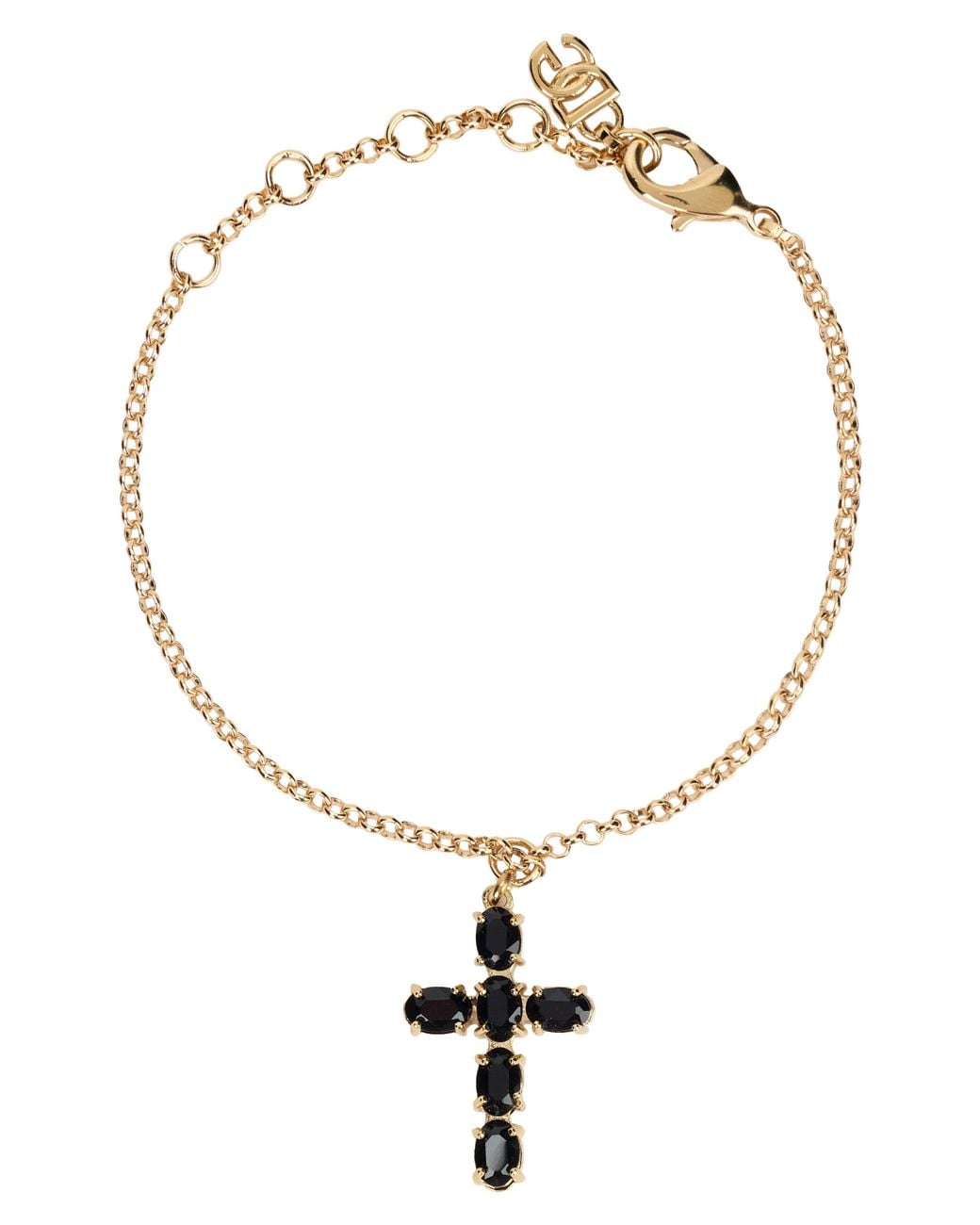 Dolce & Gabbana White Thin Chain Bracelet With Cross Charm