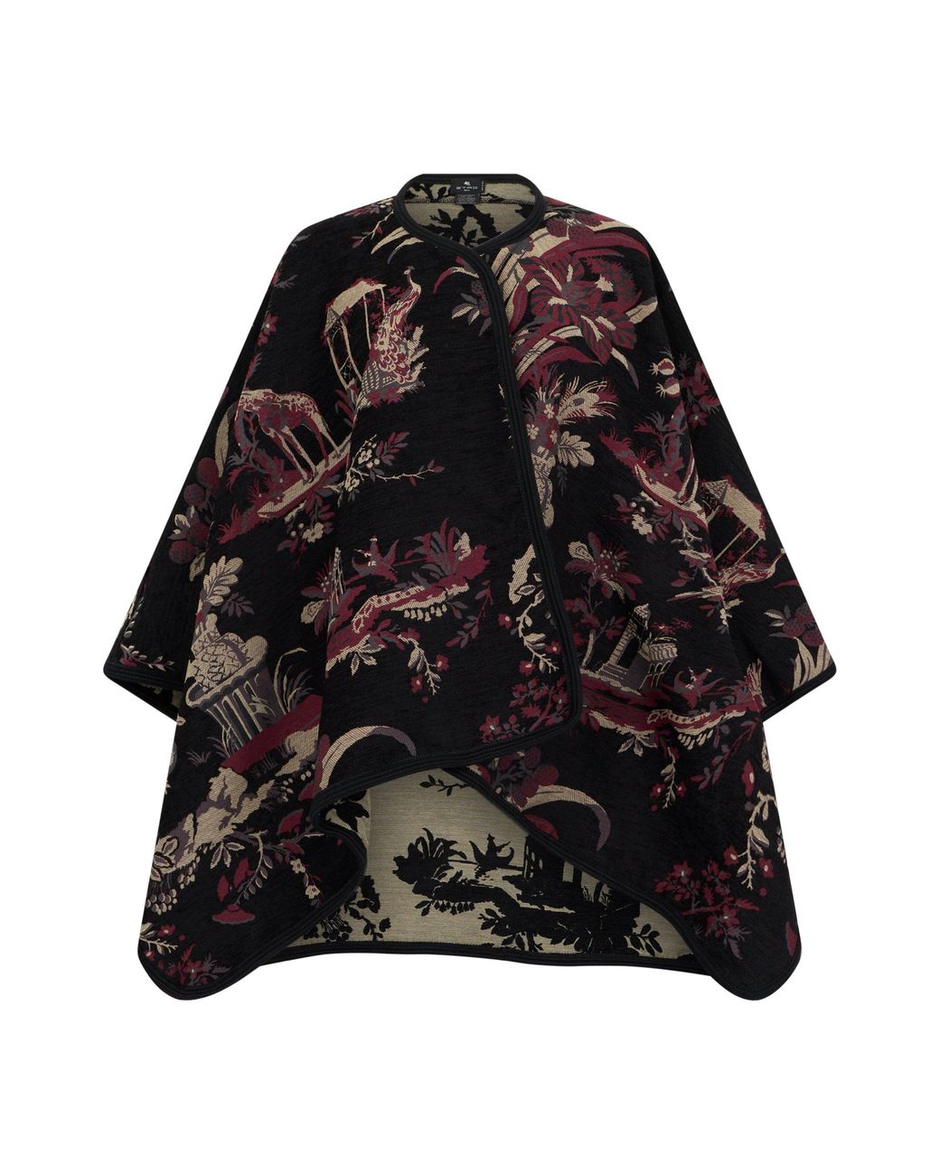 Etro Black Paisley-Pattern Cape With Roomy Draped Fit