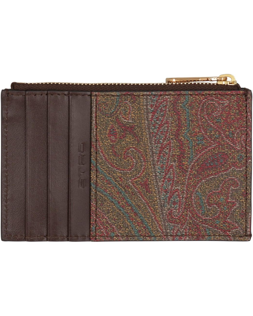 Etro Brown Card Holder Paisley Fabric Cotton Wallets & Purses