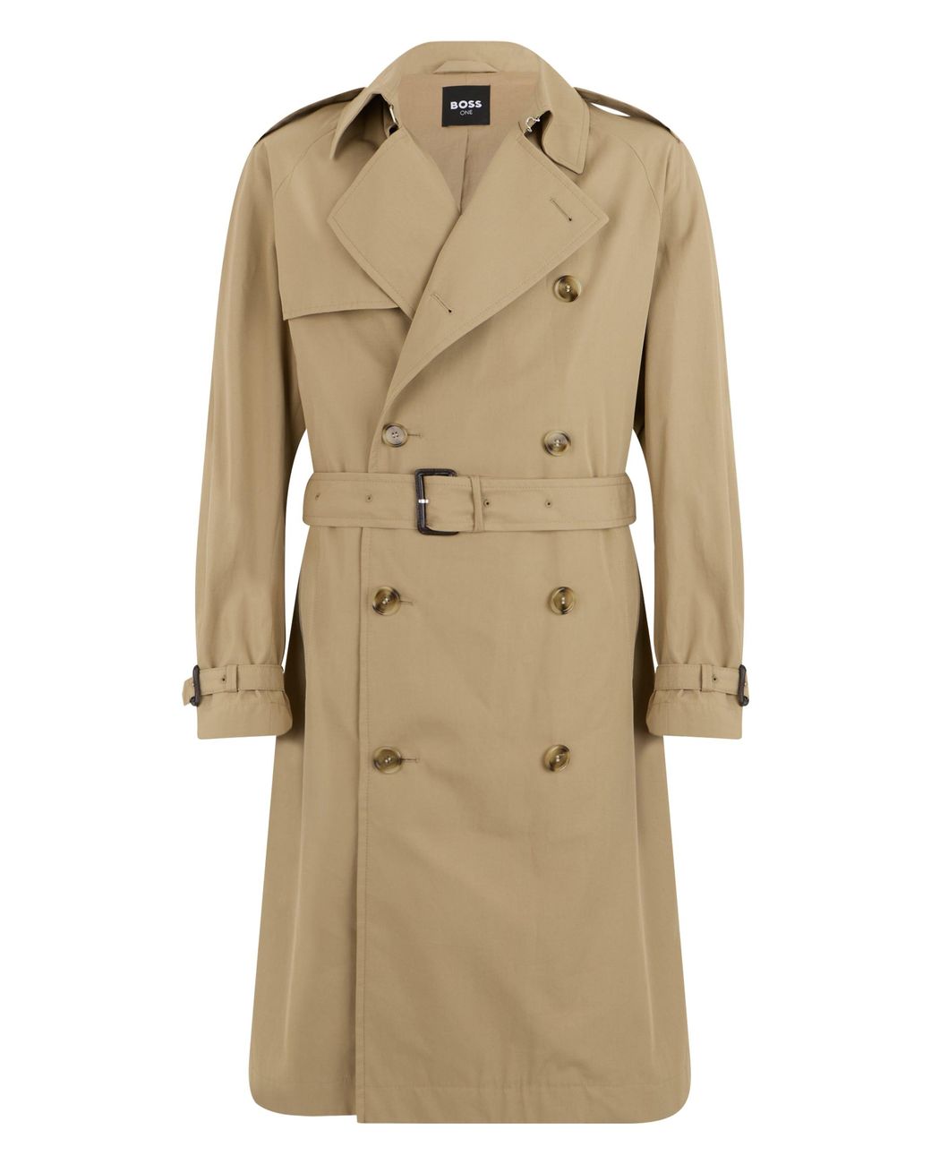 Boss Natural Double-Breasted Trench Coat With Waist Belt for men