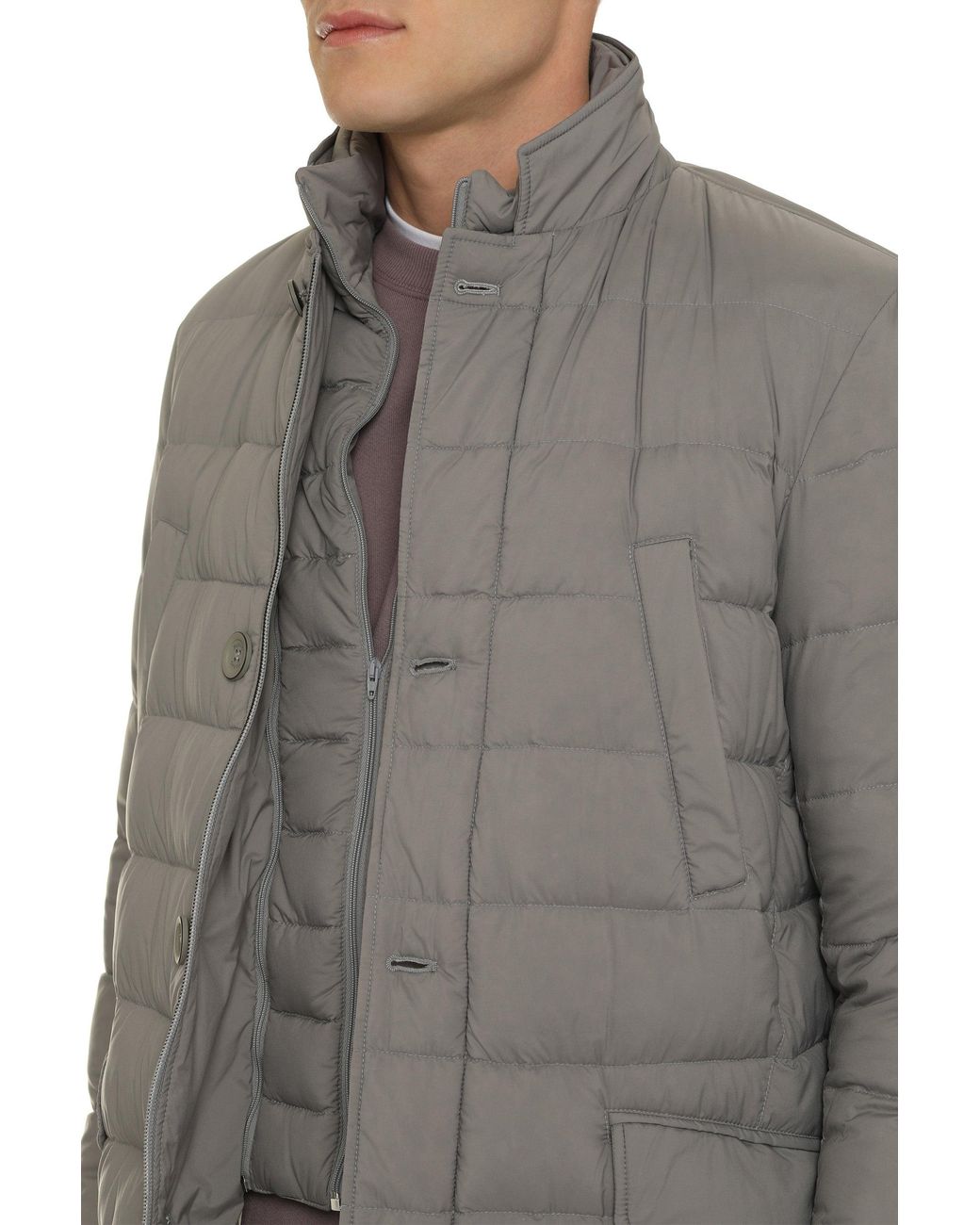 Herno Gray Techno-Nylon Down Jacket Polyamide Padded for men